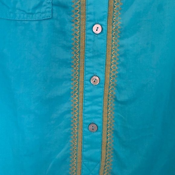 Sigrid Olsen 100% Cotton Aqua and Yellow Shirt - Picture 3 of 9